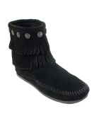 Boots en Velours de Cuir Double Fringe Side Zip noires